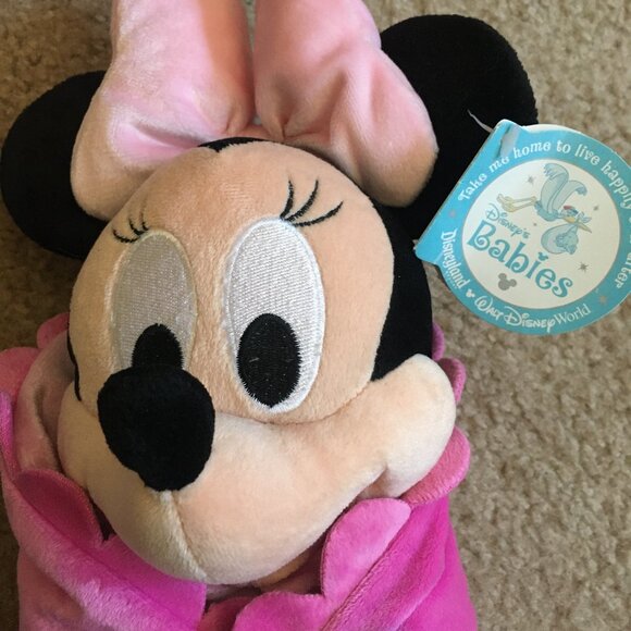 Disney Babies Minnie Mouse Stuffed Animal Plush Toy 14" in Pink Blanket - Picture 3 of 4